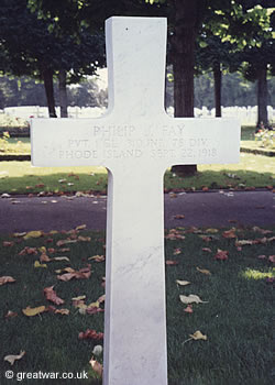 Cross for American soldier Philip J Fay, Private 1st Class, serving with the 310th Infantry in the 78th Division and who died on 22 September 1918. 