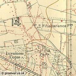 Trench Map 28NE3 Edition 7B showing Fitzclarence Farm east of Ypres.