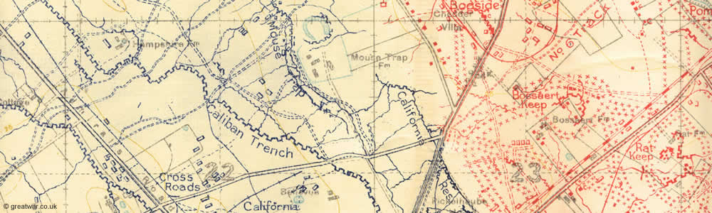 British Army WW1 trench map number 28 NW2 dated 13 May 1918.