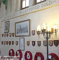 Plaques and wreaths in the Memorial Room inside the Ulster Memorial Tower.
