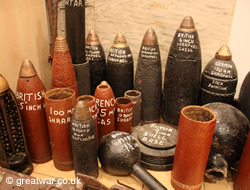 Artillery shells on display at the Ulster Memorial Tower Visitor Centre.