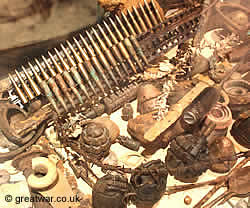 Items retrieved from the battlefields on display at the Ulster Memorial Tower Visitor Centre.