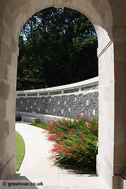 Looking west at the flint and stone screen from the Memorial's arch.