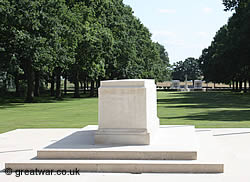 View of the Altar Stone, looking to the south from the memorial along the central ride towards Delville Wood Cemetery.