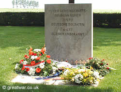 Wreaths at Fricourt German cemetery on the Somme battlefield.