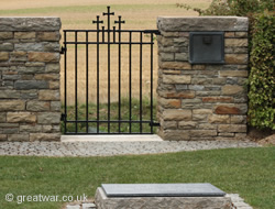 Entrance gate for Fricourt German Military Cemetery, looking from within the cemetery.