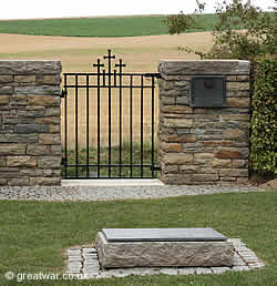 Entrance gate for Fricourt German Military Cemetery, looking from within the cemetery.