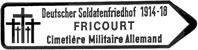 Sign for Fricourt Military Cemetery showing the motif of 5 crosses of the VDK