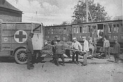 German wounded transported from Bapaume by train.