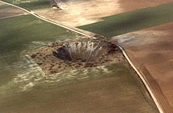 Aerial view of the Lochnagar mine crater.