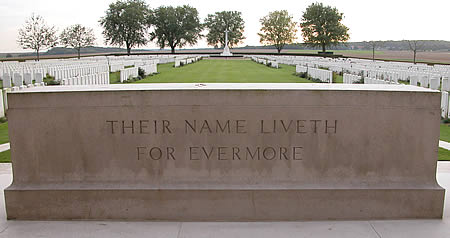 The Stone of Remembrance with the words from Ecclesiasticus suggested by Rudyard Kipling, Their Name Liveth for Evermore.