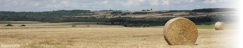 Looking north towards the Morlancourt Ridge from the captured Germans positions of 4 July 1918 at Le Hamel. View of the Morlancourt Ridge.