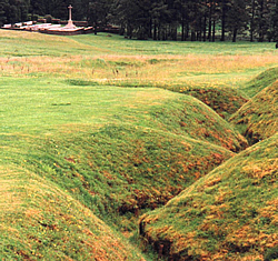 Trench remains at Newfoundland Park on the Somme battlefields, France.