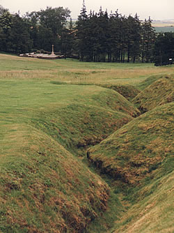 View of the WW1 trench remains at Beaumont Hamel
