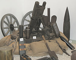 Artillery pieces, shells and tools in the collection.