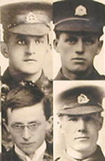 Some of the 600 soldiers on the photographic panel for Thiepval Memorial to the Missing, Somme battlefields, France.