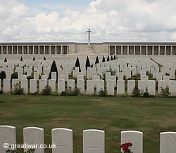 View of the Cross of Sacrifice at Pozieres British Cemetery.