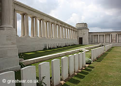 Open colonnade forming the eastern boundary wall and the southernmost corner of the memorial wall.
