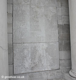 One of the 97 panels inscribed with the names of casualties with no known grave.