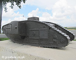 Detail of a tank on the Tank Corps Memorial