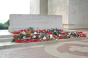 (2) Their Name Liveth for Evermore - the stone of Remembrance in the centre of the archway of the Thiepval memorial.