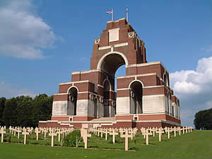 (1) Thiepval Memorial to the Missing, with French graves in the foreground.
