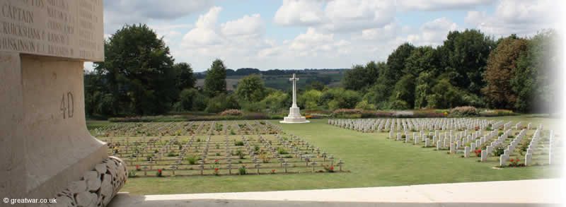 View of the Anglo-French Cemetery from the Thiepval Memorial.