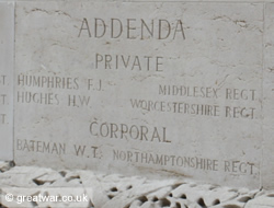 Some of the soldiers' names added to the Thiepval Memorial on Pier and Face 12 B.