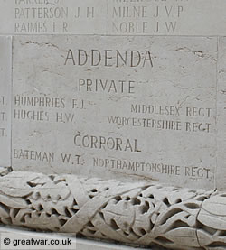 Some of the soldiers' names added to the Thiepval Memorial on Pier and Face 12 B.