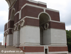 The eight piers forming the base of the northern side of the Anglo-French arch of the Thiepval Memorial.