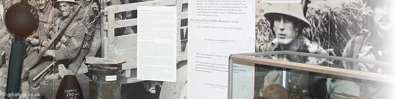 Display panels at the Ulster Memorial Tower Museum on the Somme battlefields in France.