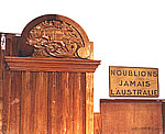 Carving and sign "Do not forget Australia" in Victoria School hall, Villers-Bretonneux.