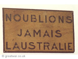 N'oublions jamais l'Australie: let us never forget Australia sign in the Victoria School hall.