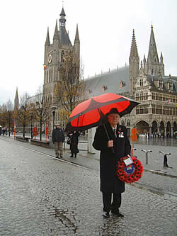 Lieutenant Colonel Graham Parker, OBE, founder of The Poppy Umbrella in Ypres on 11 November 2008.