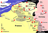 Map of the location of The Western Front in Belgium and France (&copy;www.greatwar.co.uk)
