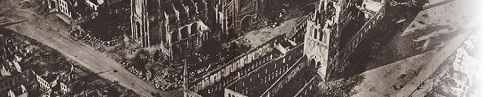 Severe damage to the Cloth Hall in the centre of Ypres. By the end of the war few even of these walls were left standing.