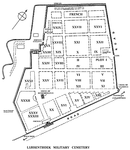 Plan of Lijssenthoek Military Cemetery, near Poperinge, Belgium.
