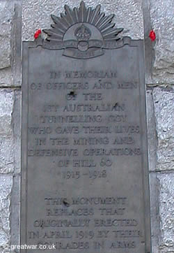 1st Australian Tunneling Company memorial plaque.