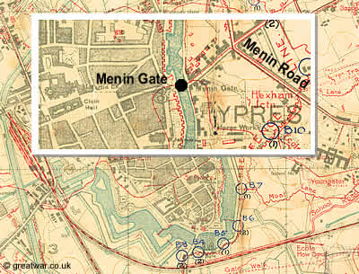 The Menin Gate, shown on British Army Trench Map 28 NW4.