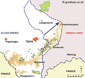 Map shows the Front Line at the end of the Third Battle of Ypres (31 July - 6 November 1917)