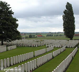 View of Ypres on the horizon from the ridge where Tyne Cot is located.