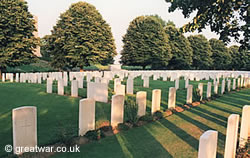 Headstones at Essex Farm Cemetery, near Ypres.