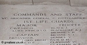 Name of Brigadier General Fitzclarence, VC engraved on the Menin Gate Memorial, Ypres.