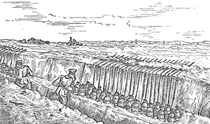 Sketch of gas bottles in a German trench