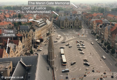 1990 view of Ypres market place from the Bell Tower