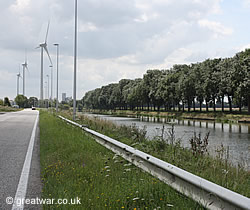 View looking south on the Ypres-Yser canal to Ypres.