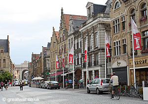 Shops and cafes on the Grote Markt in Ypres.