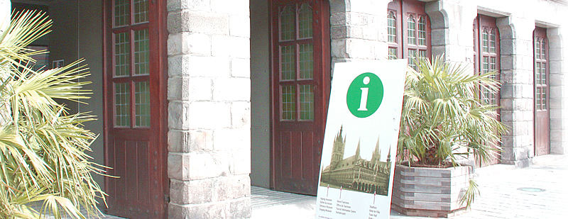 Entrance to the Tourist Office of Ieper (Ypres) in the Cloth Hall.