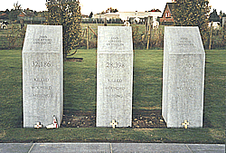 Three pillars commemorating the casualties of the 10th Irish Division, the 16th Irish Division and the 36th Ulster Division in WW1.