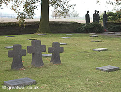 One of the sets of triple basalt-lava crosses in Langemark cemetery.